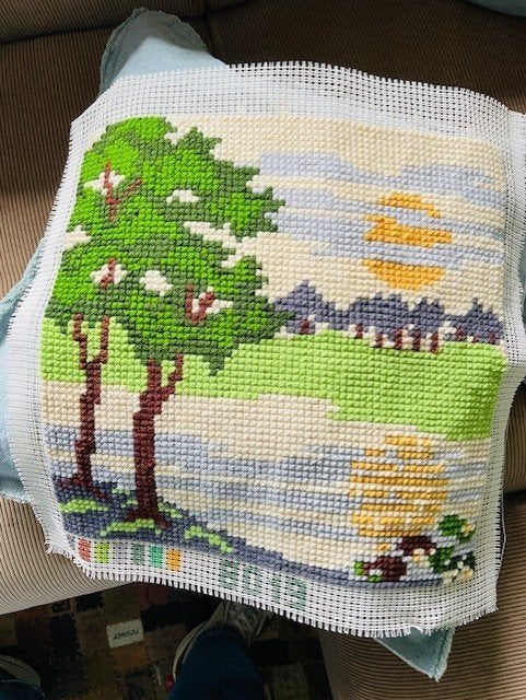 Borduurwerk bomen landschap retro vintage, Ophalen of Verzenden, Nieuw, Handborduren, Overige typen