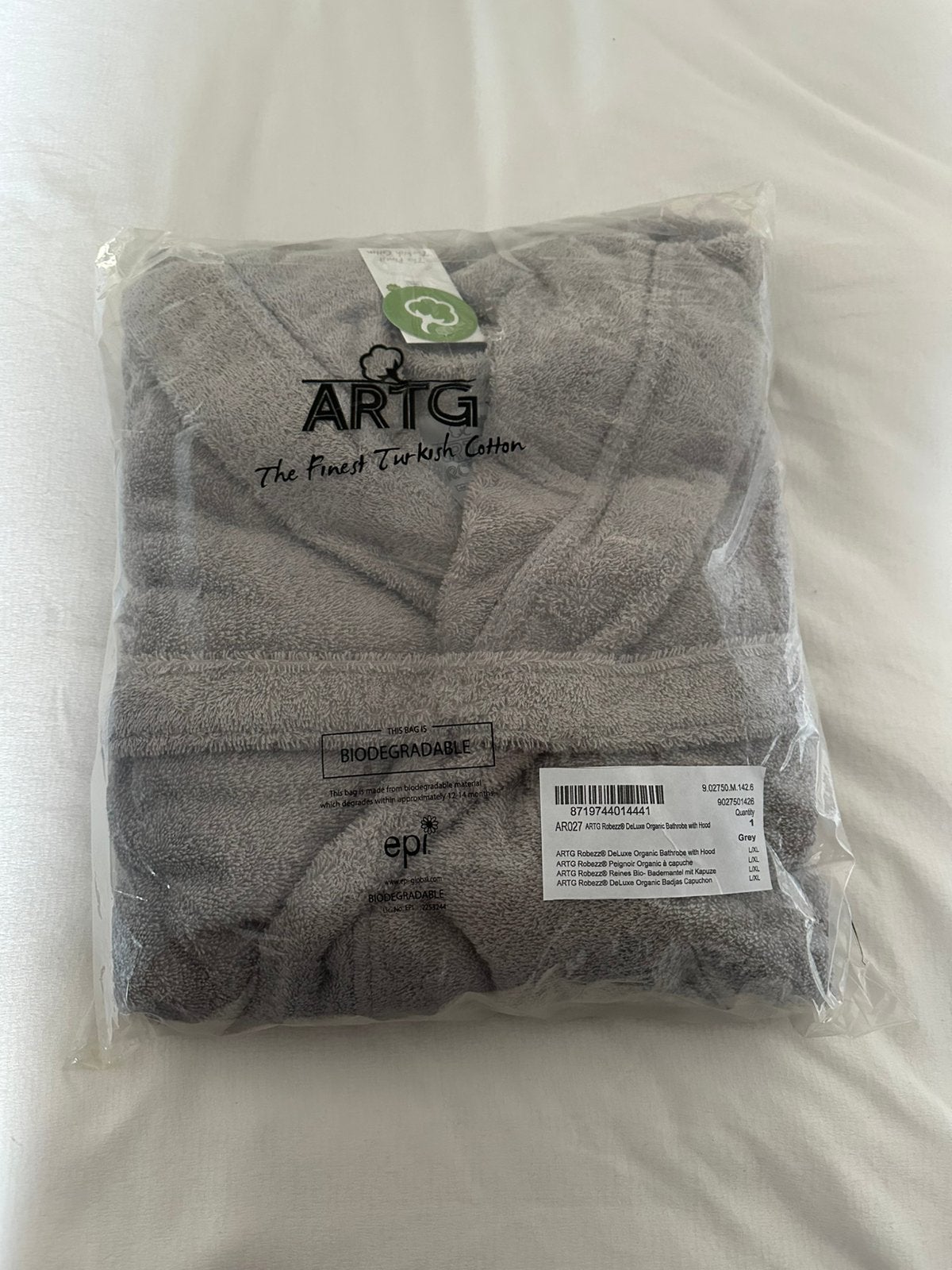 ARTG Robezz DeLuxe organic badjas met cappuchon, Ophalen of Verzenden, Maat 56/58 (XL), Grijs