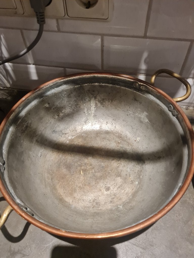 Antieke koperen pan met deksel, Gebruikt, Overige typen, Belle Vieille Brocante, Ophalen of Verzenden