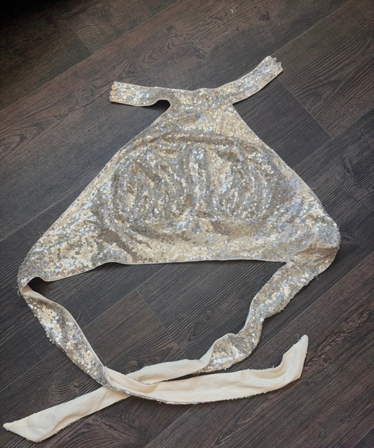 Zilvere glitterende haltertop, Kleding | Dames, Ophalen of Verzenden, Zo goed als nieuw, Zilver, Maat 36 (S)