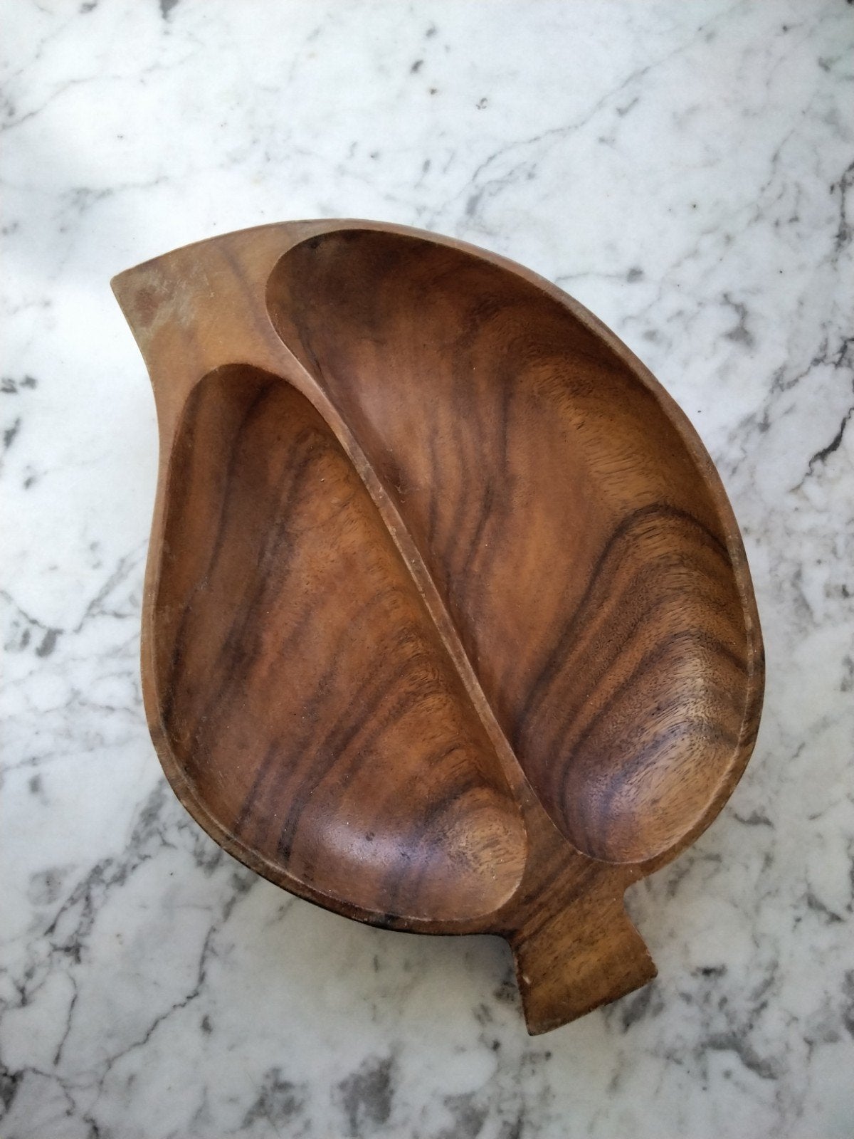 vintage teak houten blad schaal, Gebruikt, Schaal, Verzenden, Handgemaakt