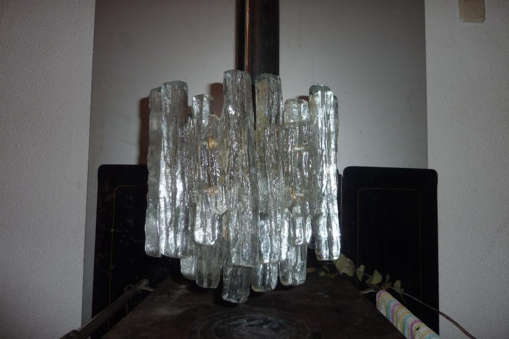 KALMAR FRANKEN,HANGLAMP,ICEGLAS,SIXTIES,ZEVENTIES,VINTAGE, Gebruikt, Ophalen of Verzenden, Glas, 75 cm of meer