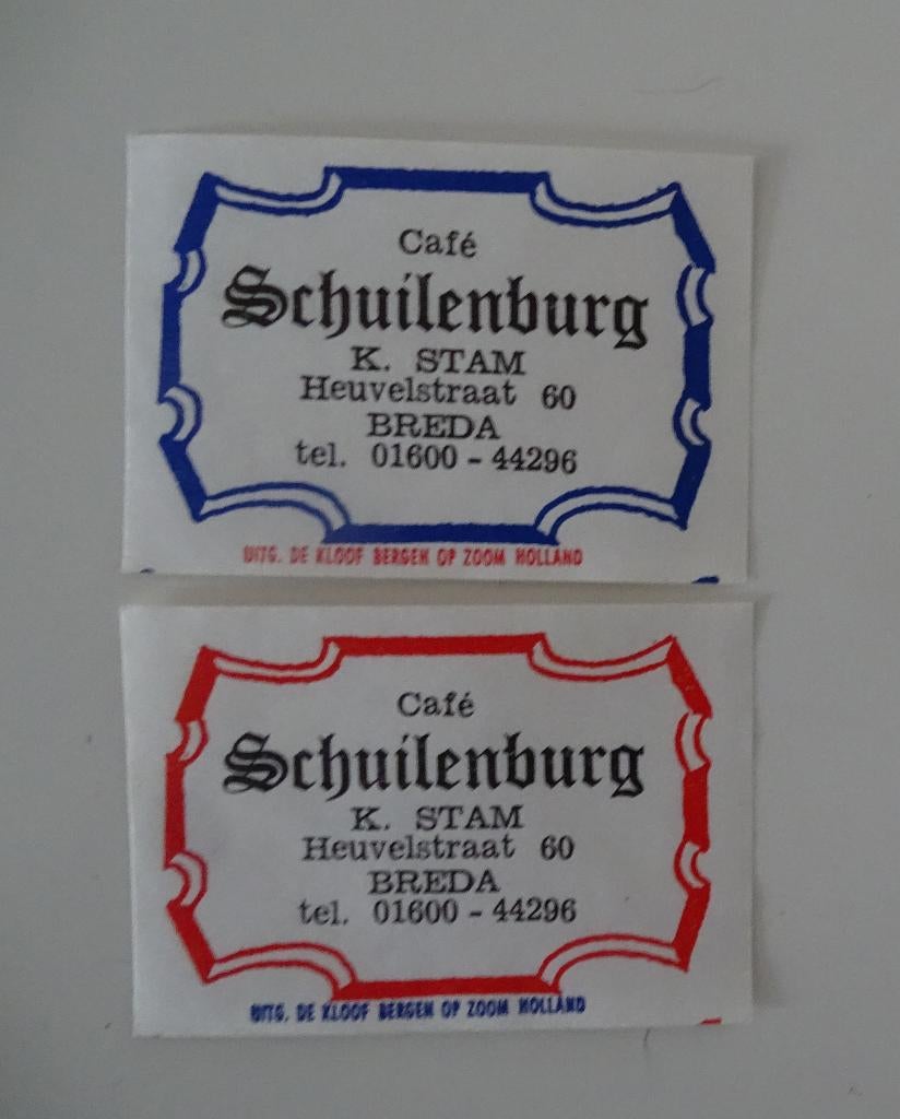 Café   SCHUILENBURG    heuvelstraat    BREDA, Verzenden, Zo goed als nieuw, Luciferdoosjes of -merken