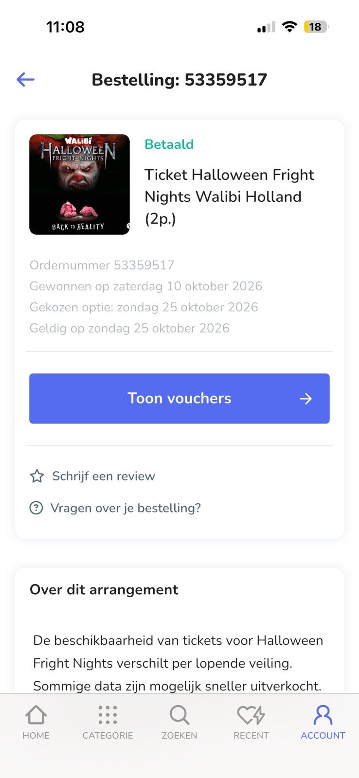 Walibi fright night kaartjes 2 st €52 totaal!, Tickets en Kaartjes, Twee personen, Ticket of Toegangskaart