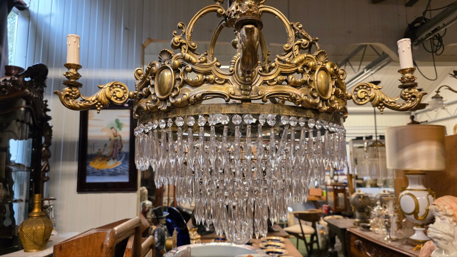 grote antieke bronzen kroonluchter, Antiek en Kunst, Antiek | Lampen, Ophalen