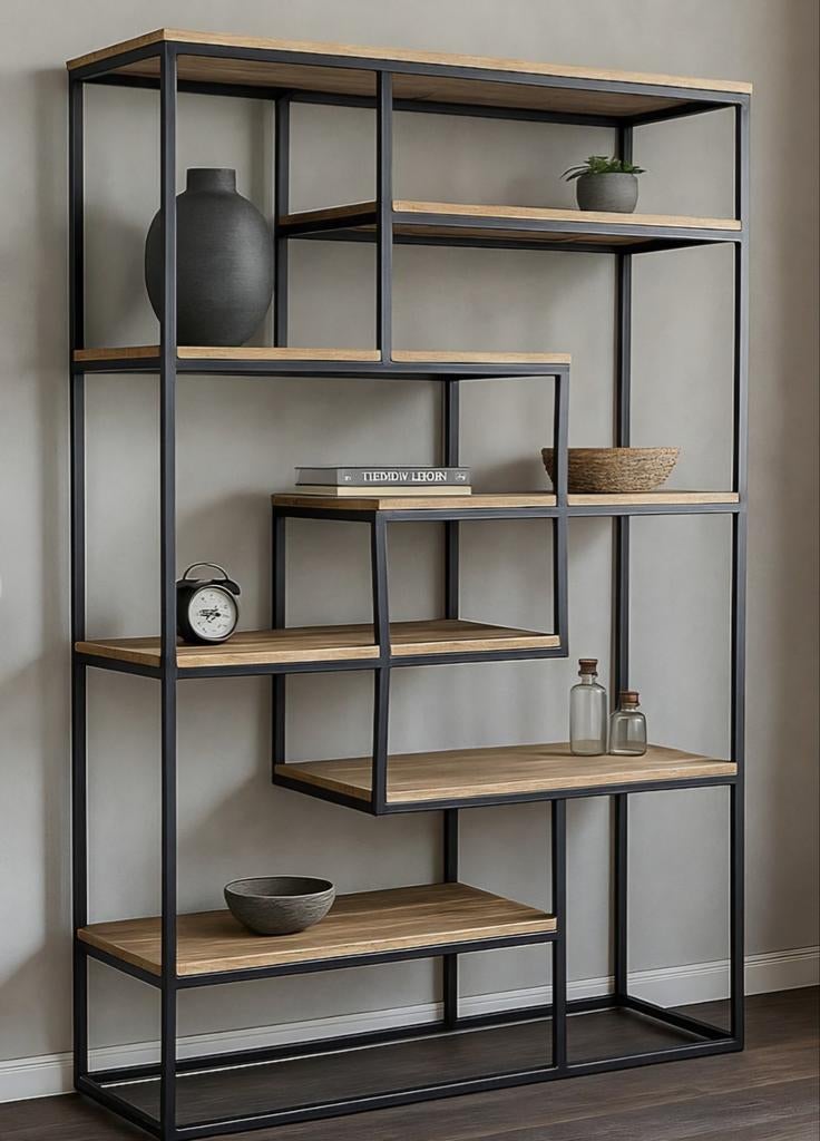 Vakkenkast mangohout met staal, Ophalen, Zo goed als nieuw, Minder dan 150 cm, 150 tot 200 cm