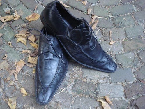 GRATIS VERZENDEN ZWARTE ROCK EN ROLL LEREN  PUNTSCHOENEN 42, Verzenden, Zwart, Zo goed als nieuw, Veterschoenen