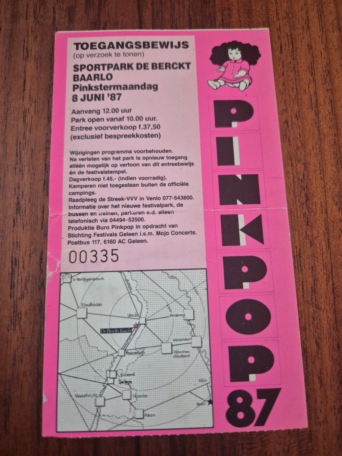Intree kaartje van pinkpop in 1987 in baarlo, Ophalen of Verzenden