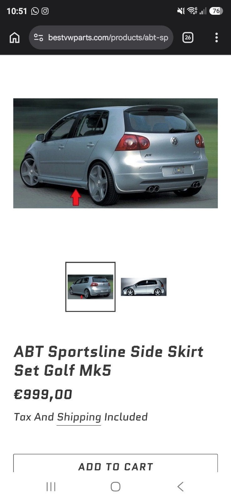volkswagen Golf 5 ABT Sportsline side skirt set, Ophalen, Gebruikt, Links, Volkswagen