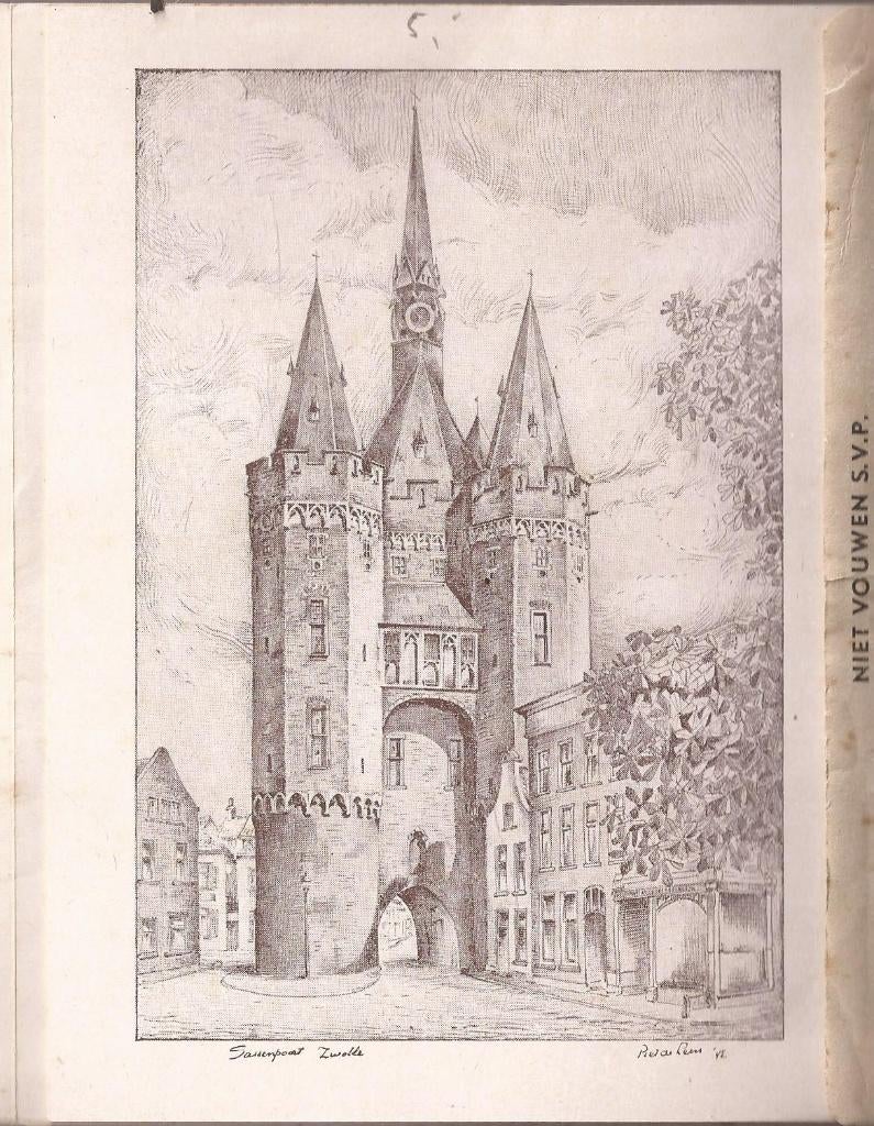 Post-Ets Zwolle Sassenpoort 1942, Antiek en Kunst, Architectuur, Ophalen of Verzenden, Origineel, Lithografie