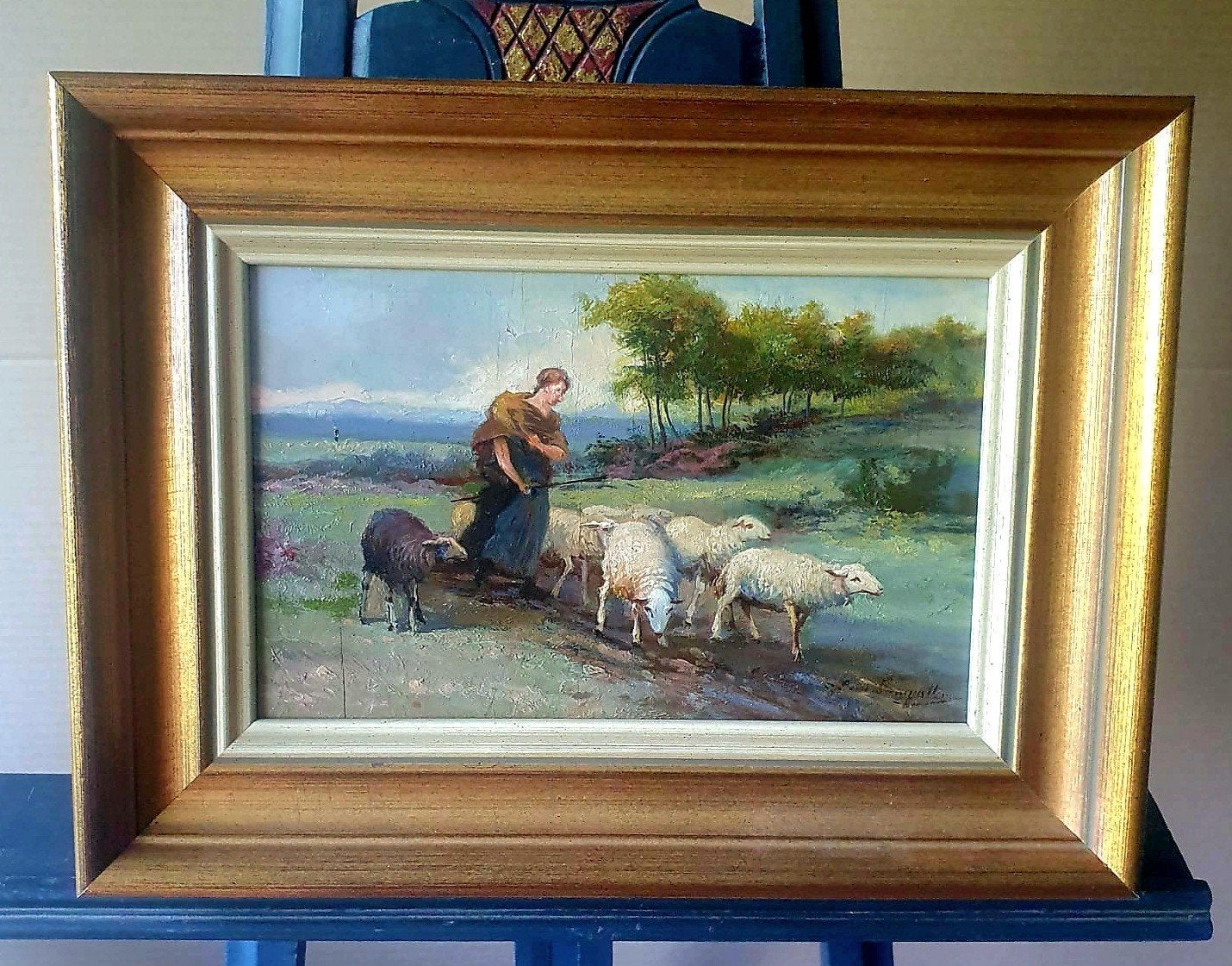 Jef van Leemputten Olieverfschilderij Herderin met schapen, Antiek en Kunst, Kunst | Schilderijen | Klassiek, Ophalen