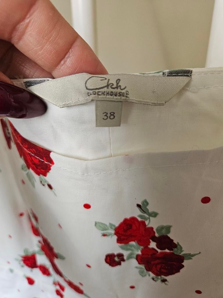 Witte jurk met rode bloemen mat 38.Nieuw., Ophalen, Nieuw, Maat 38/40 (M), Wit