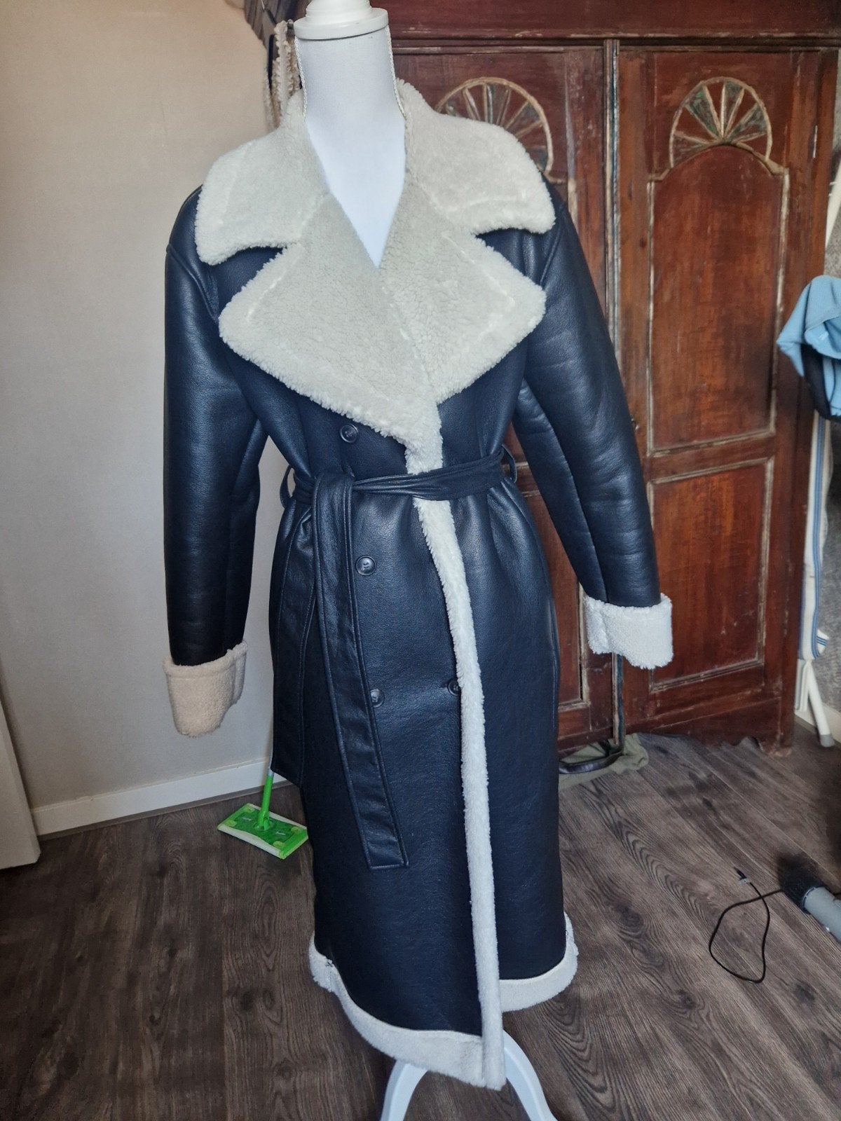 Freebird lange jas van lederlook en teddy stof, Zwart, Nieuw, Ophalen of Verzenden, Freebird