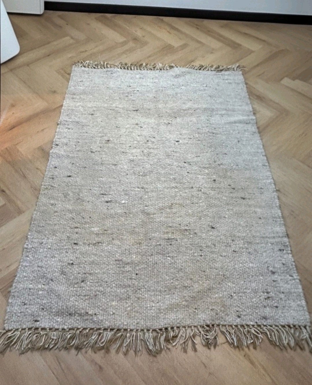 Beige gemêleerd wollen vloerkleed 260 x 170 cm - koopje, Ophalen, Gebruikt, Beige, 150 tot 200 cm