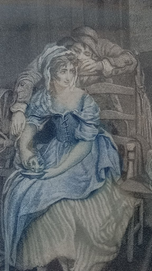 Secrets mooie antieke ingelijste gravure uit Frankrijk 23 cm, Met tekst, Dagelijks leven, 1800 - 1899, Ophalen of Verzenden