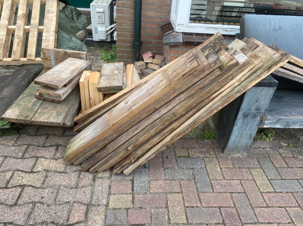 Steigerhouten planken voor diverse projecten, Ophalen, Gebruikt, 25 tot 50 mm, 200 tot 250 cm