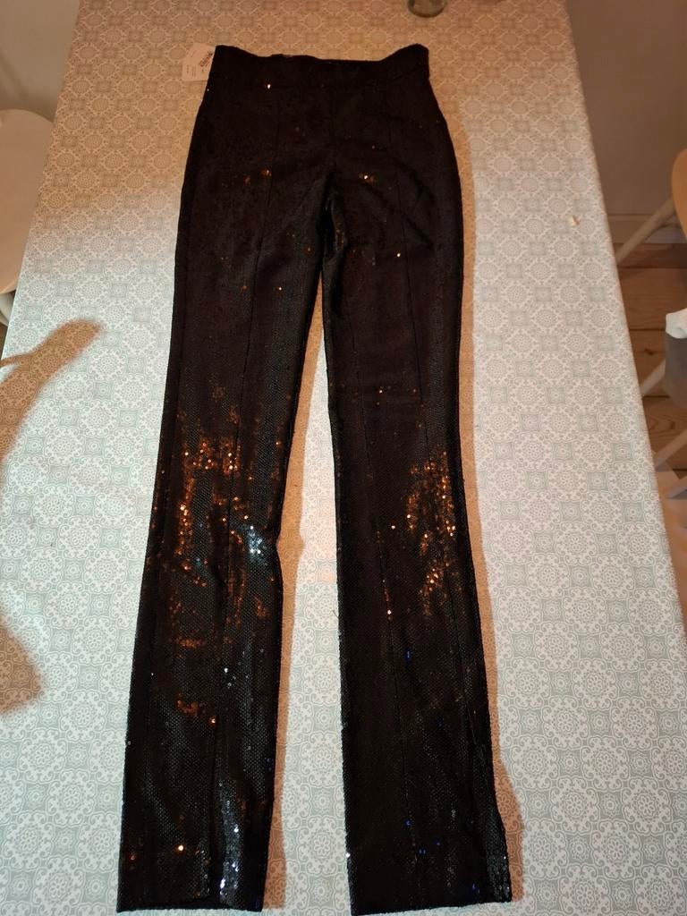 Zwarte glitter broek van merk Reiss mt 32, Zwart, Ophalen of Verzenden, Zo goed als nieuw, Maat 34 (XS) of kleiner