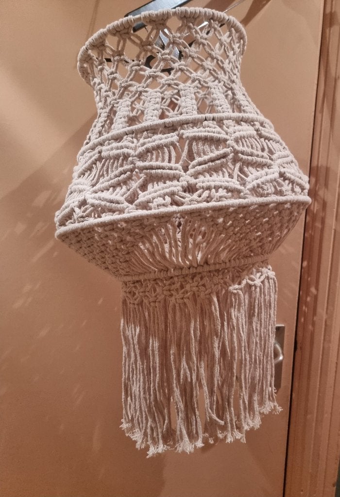 Ecru Boho Ibiza Macramé Lampenkap 42 x 56 cm, Huis en Inrichting, 56 cm, Natuurlijk materiaal, Beige, Rond