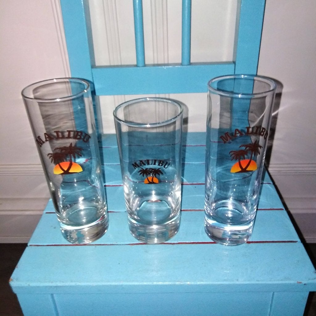 Malibu glazen 3 stuks, Verzamelen, Glas en Borrelglaasjes, Ophalen, Zo goed als nieuw, Overige typen