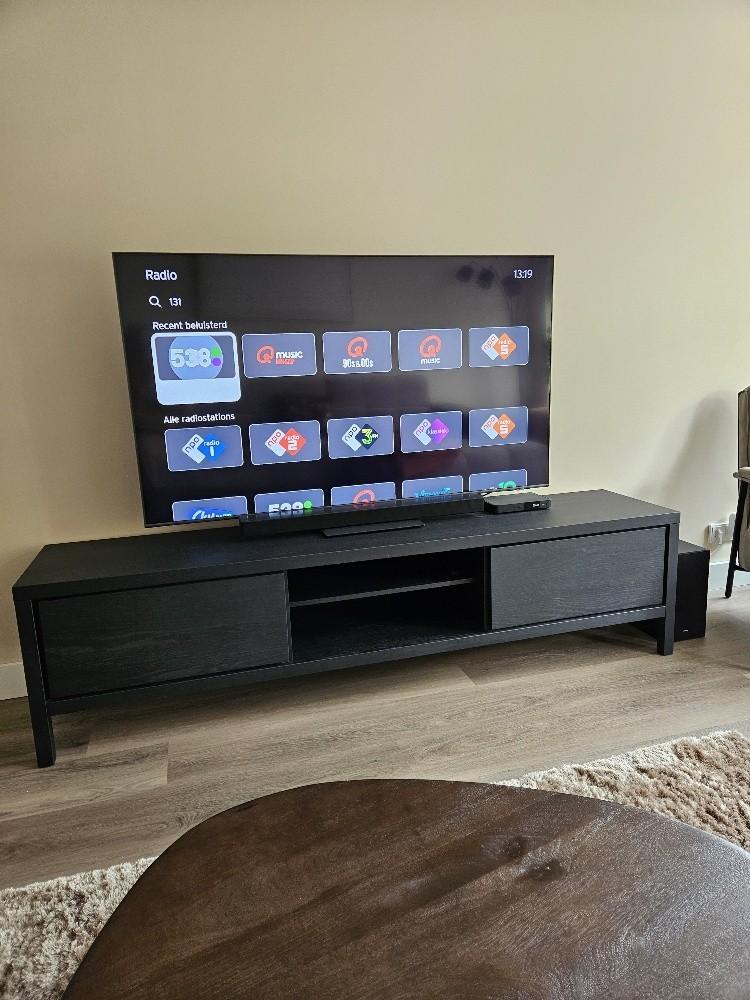 Grijze Eiken tv meubel 210x53x45 cm., Ophalen, Eikenhout, Zo goed als nieuw, 200 cm of meer