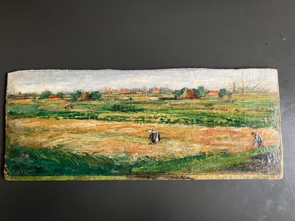 schilderij van  A.C. Op 't Land, Doek, Impressionistisch, Ophalen of Verzenden, Landschap