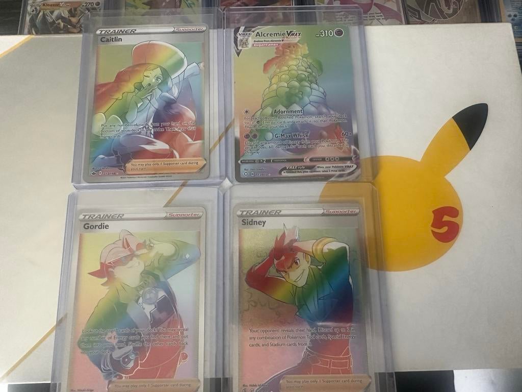 Rainbow Caitlin, Alcremie VMAX, Gordie, Sidney, Ophalen of Verzenden, Nieuw, Meerdere kaarten, Foil