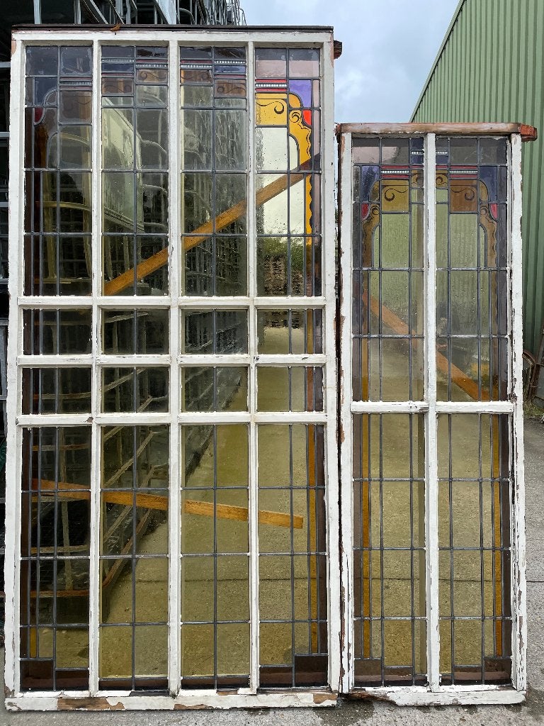 2 glas in lood ramen 212x102cm & 181x57cm., Ophalen
