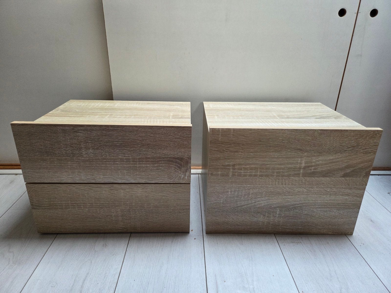 2 zwevende Houten Nachtkastjes met Lade - Zo goed als nieuw, Ophalen, Zo goed als nieuw