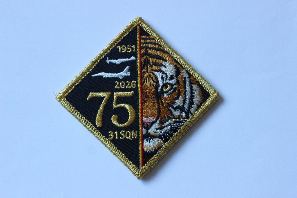 patch 75  jaar  31  sqn  f-16  Kleine-Brogel Belgie, Verzamelen, Verzenden, Zo goed als nieuw, Patch, Badge of Embleem
