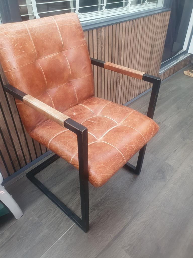 3 leren stoelen, Huis en Inrichting, Ophalen of Verzenden, Gebruikt