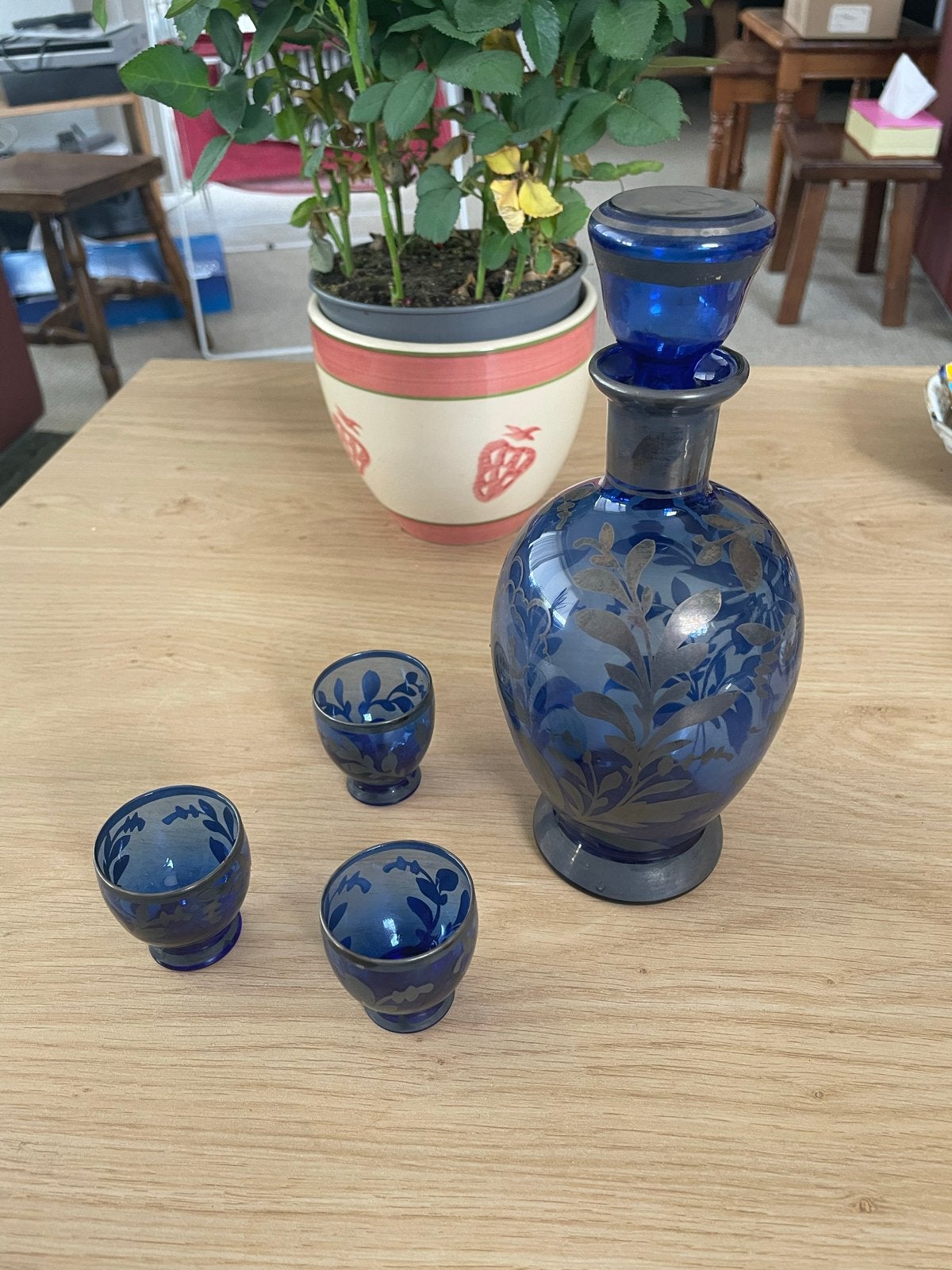 Italiaanse likeurset karaf 3 glaasjes – glas met 925 zilver, Ophalen of Verzenden
