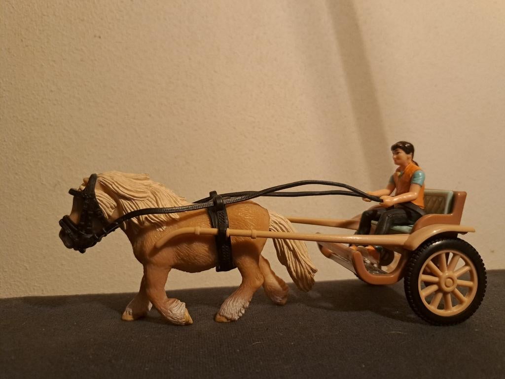 Schleich sulky shetlander pony met wagen, Ophalen of Verzenden, Zo goed als nieuw