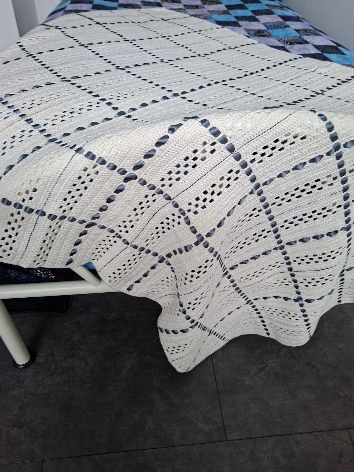 Handgemaakt gehaakt katoenen plaid, licht beige, 145x100cm, Katoen, Handgemaakt, Beige, Nieuw