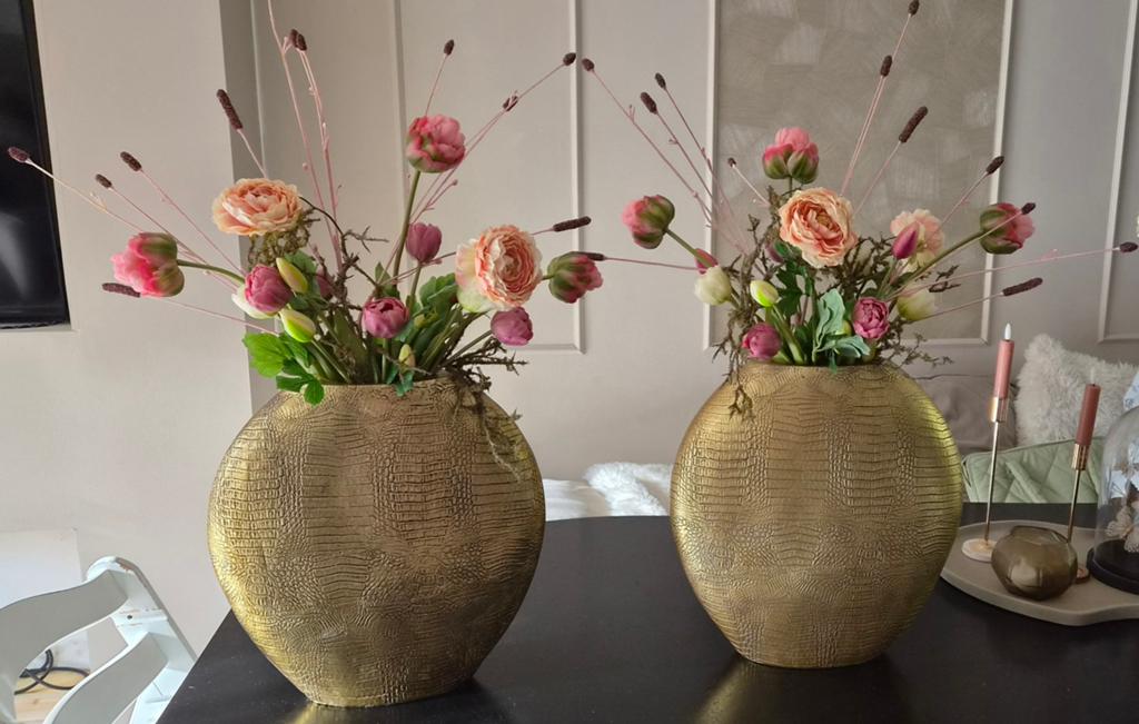 Gouden vaas / pot met kunstbloemen - Set van 2, Huis en Inrichting, Woonaccessoires | Vazen, Ophalen, Overige materialen, Overige kleuren