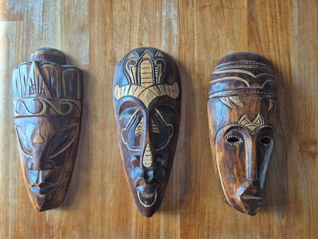 Afrikaanse handgemaakte houten maskers (3 stuks), Ophalen of Verzenden