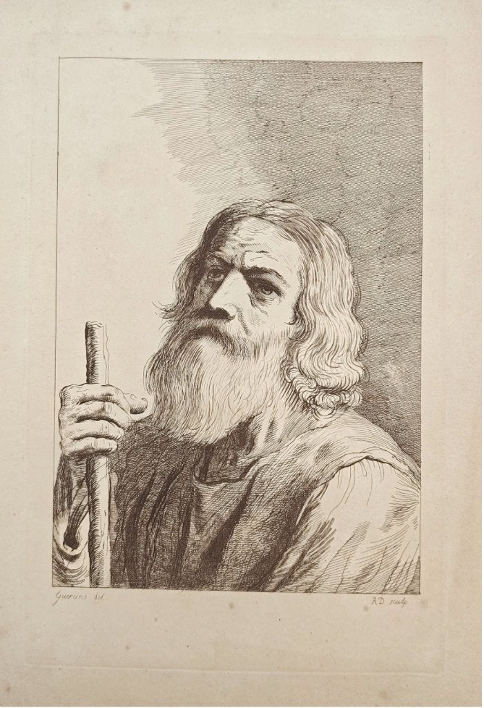 Giovanni Francesco Barbieri, portret print oude man 18th, Ophalen of Verzenden, Print, Portret of Personen