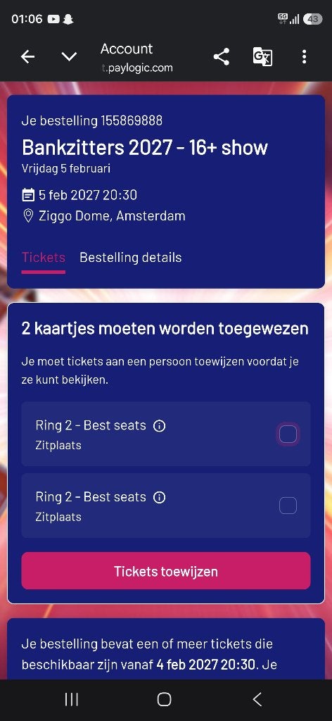Bankzitterskaartjes 2027 16+ show, Tickets en Kaartjes, Concerten | Nederlandstalig, Twee personen, Januari, Overige typen
