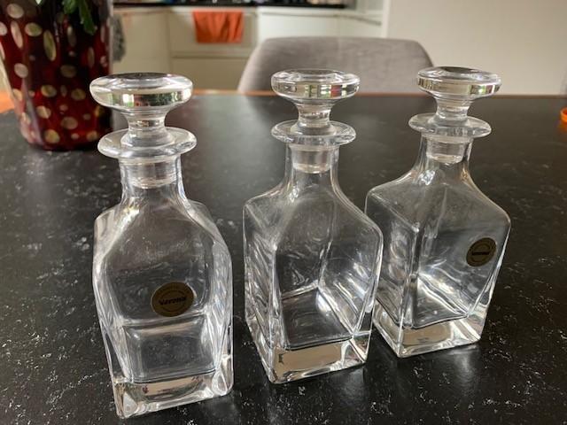 3 kristallen karafjes, olie, azijn, ..., Ophalen of Verzenden, Zo goed als nieuw, Overige merken, Glas