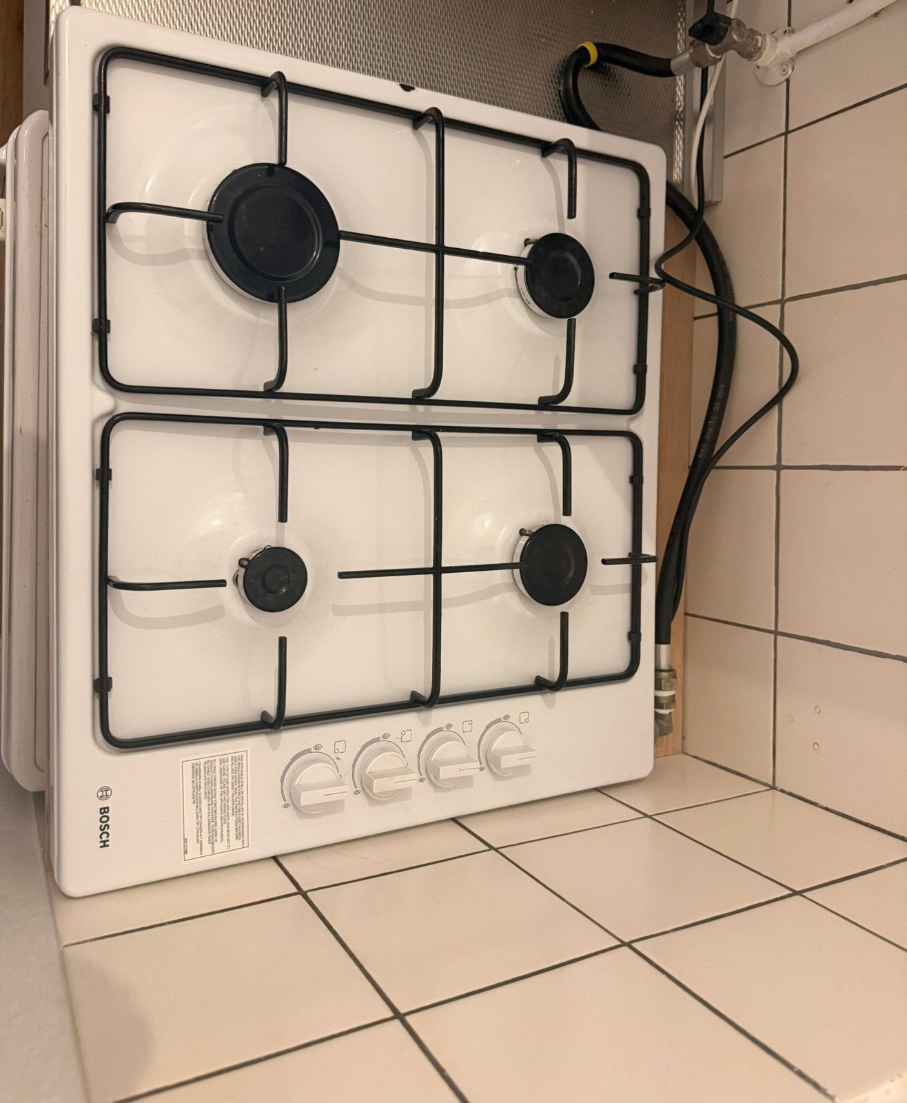 Bosch Gaskookplaat 51x58cm - Wit, 4 Kookzones, Ophalen, Gebruikt, 4 kookzones, Inbouw