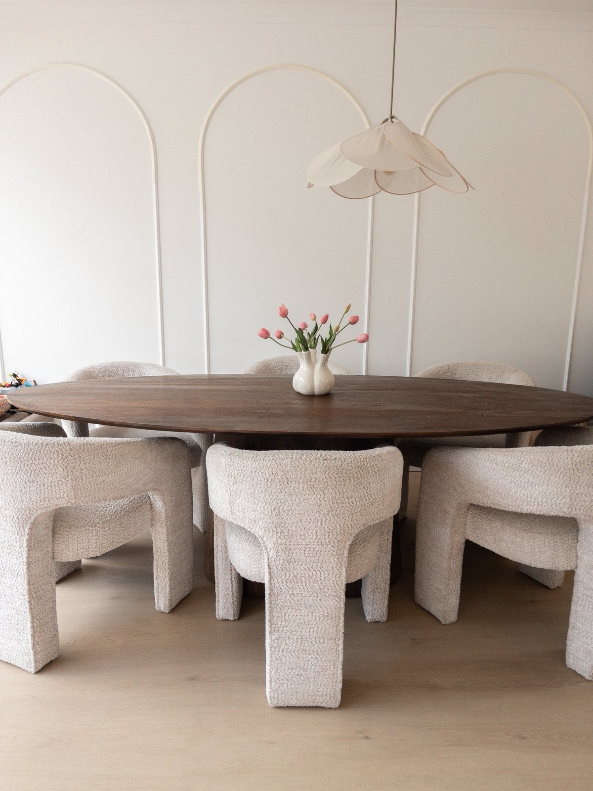 Richmond Interiors Belle Cream zes eetkamerstoelen bouclé, Ophalen, Gebruikt, 4 tot 6 stoelen