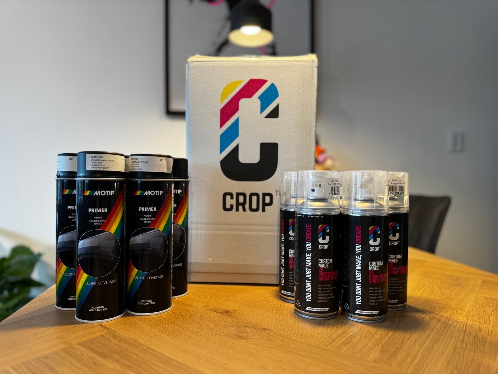 Spuitbussen: CROP RAL 9005 2k Hoogglans & Motip Primer Zwart, Zwart, Nieuw, Ophalen of Verzenden, Lak