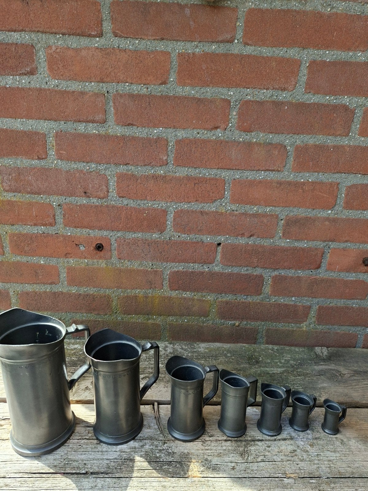 Set van 8 Antieke Tinnen Maatbekers - Diverse Maten, Ophalen of Verzenden