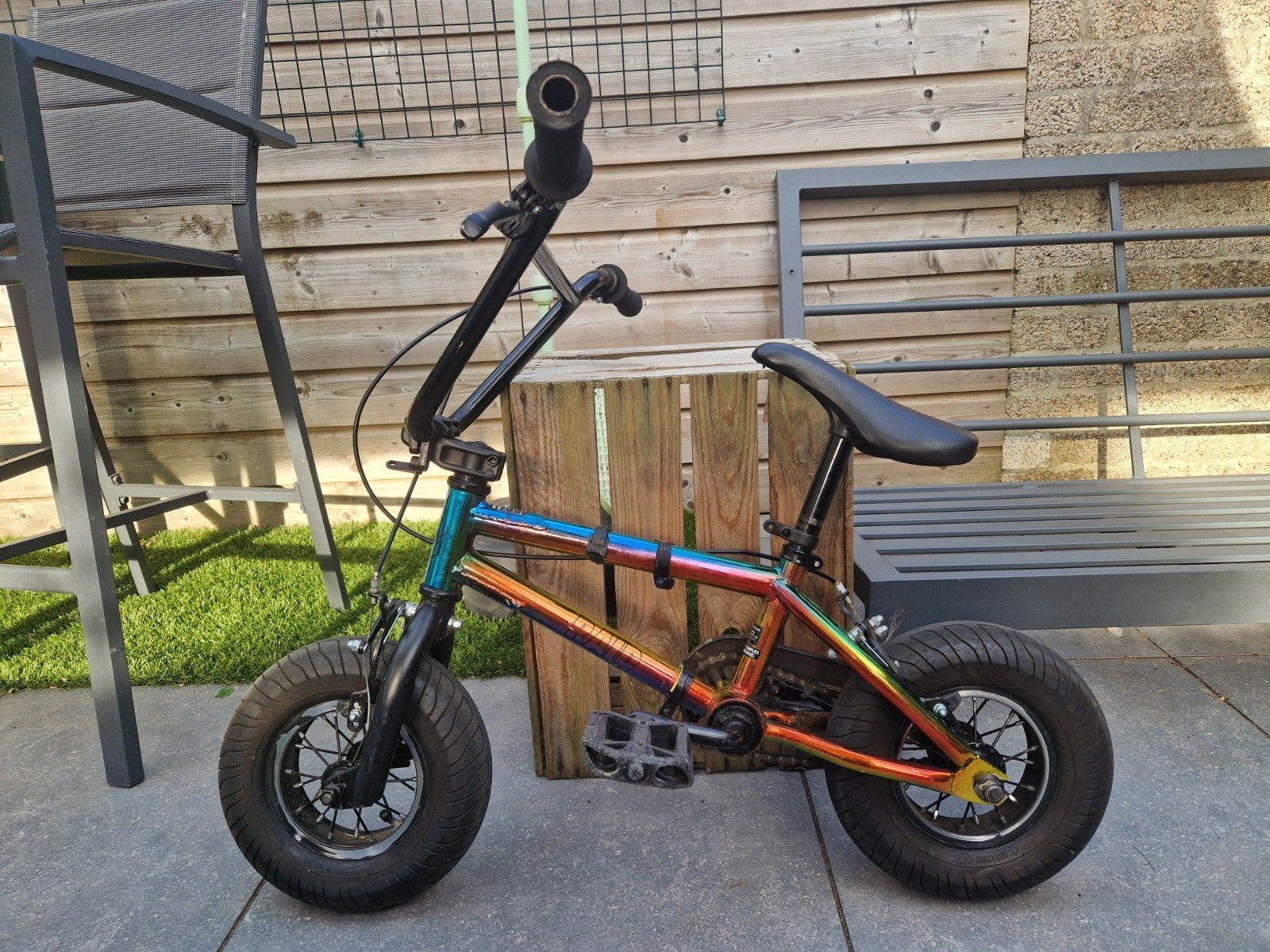 Mini BMX - Rainbow Chrome Stuntfiets, Fietsen en Brommers, Gebruikt, Staal, Velgrem, Ophalen of Verzenden