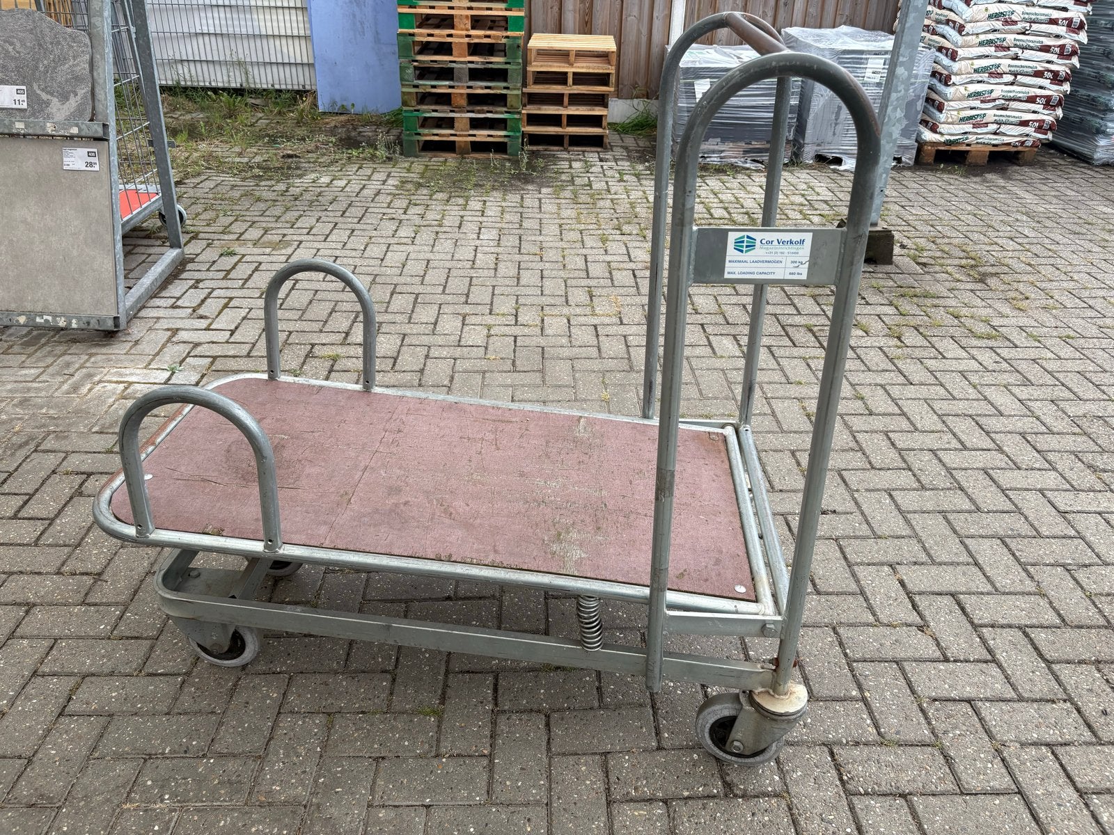 Gebruikte transportkar met houten plateau totaal 3 stuks, Doe-het-zelf en Verbouw, Transportwagens, Ophalen of Verzenden, Gebruikt