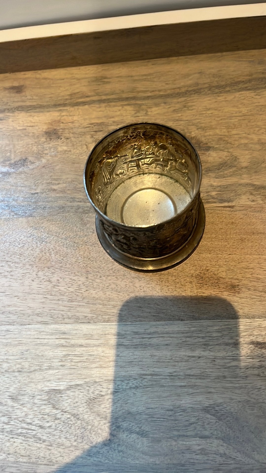 Antieke verzilverde Beker met Gedetailleerde Reliëfs, Ophalen of Verzenden, Zilver