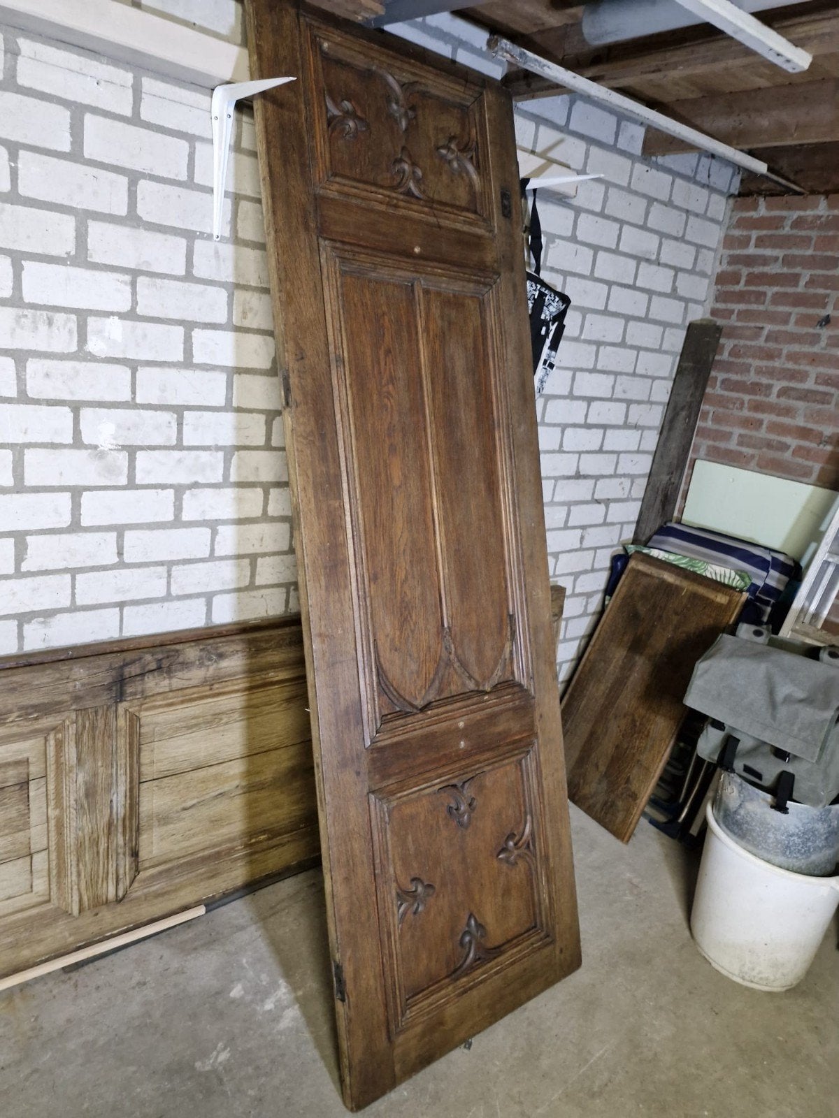 3 Antieke houten deur met gotische details, Ophalen of Verzenden