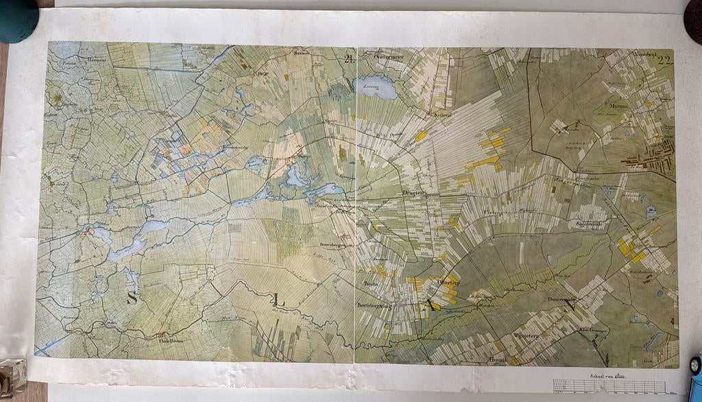 Oude landkaart met legenda- provincie Groningen en Friesland, Gelezen, Ophalen of Verzenden, Landkaart, 1800 tot 2000