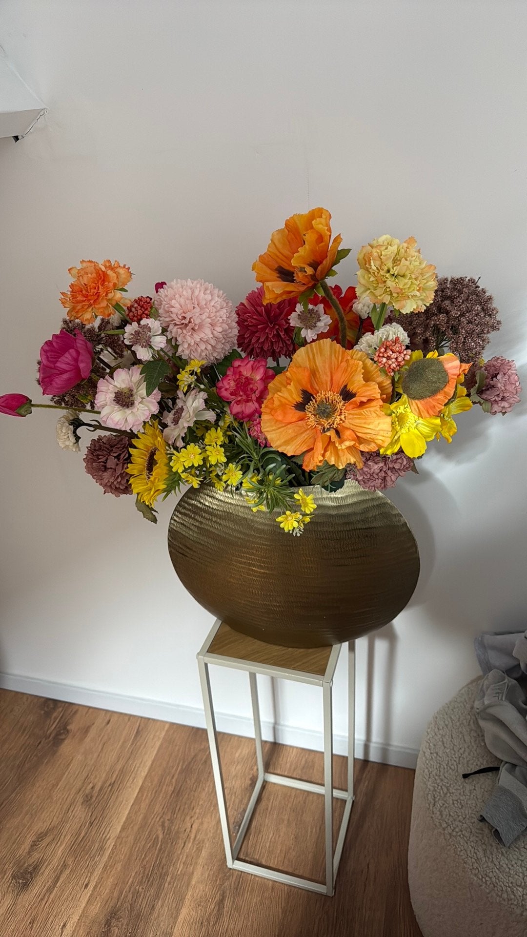 Kunstbloemen boeket + vaas, Ophalen, Zo goed als nieuw