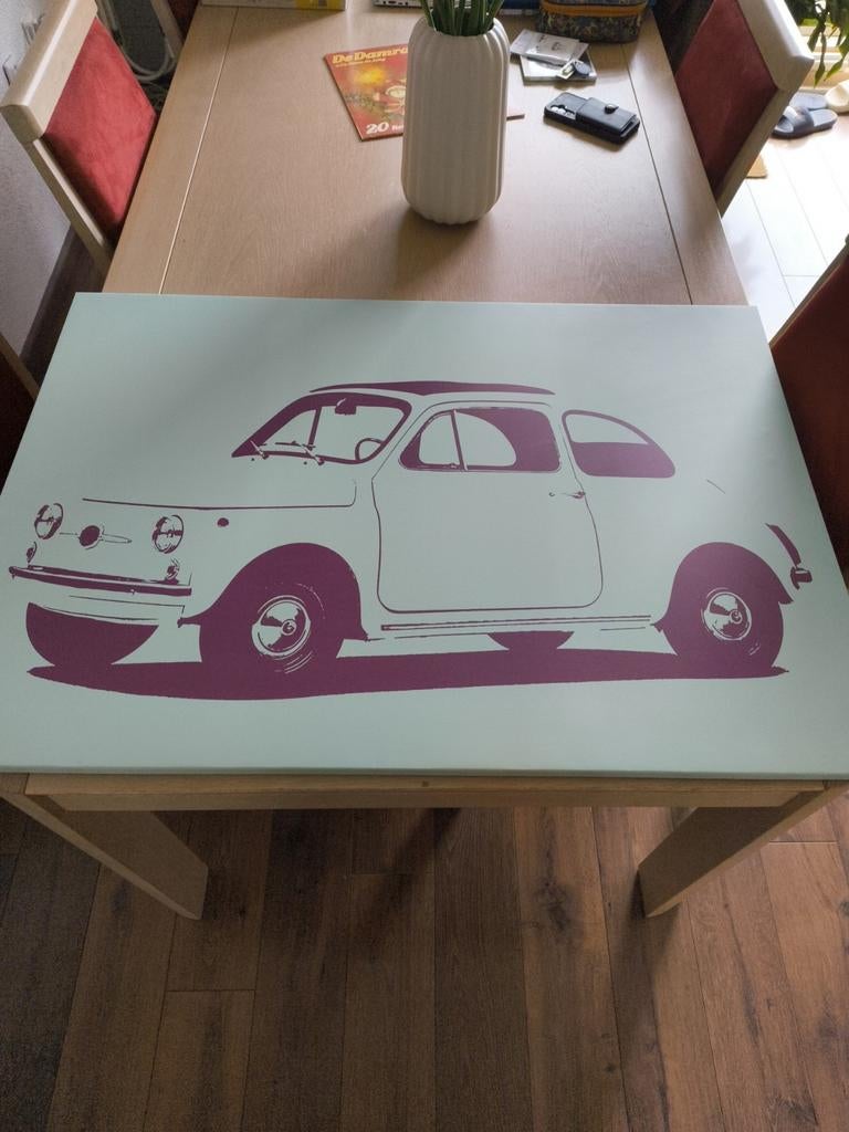 Fiat 500 Fotopaneel - Groen met Paars - 70x100 cm, Ophalen