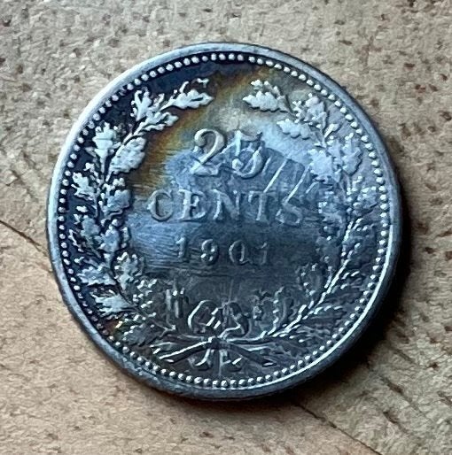 25 cent 1901 Wilhelmina, Ophalen, Zilver, 25 cent, Koningin Wilhelmina